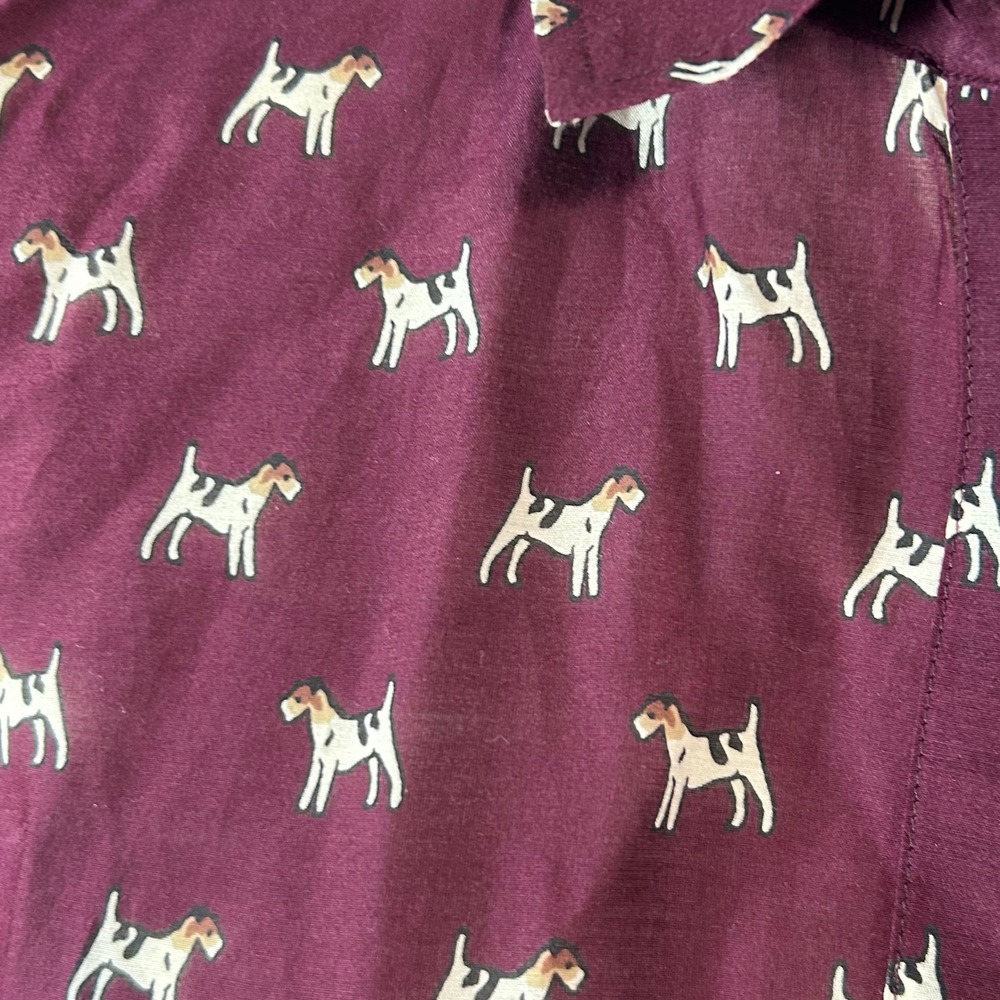 J. Crew Burgundy Dog Print Button Up Shirt Top Women OP Long‎ Sleeve - Picture 2 of 8